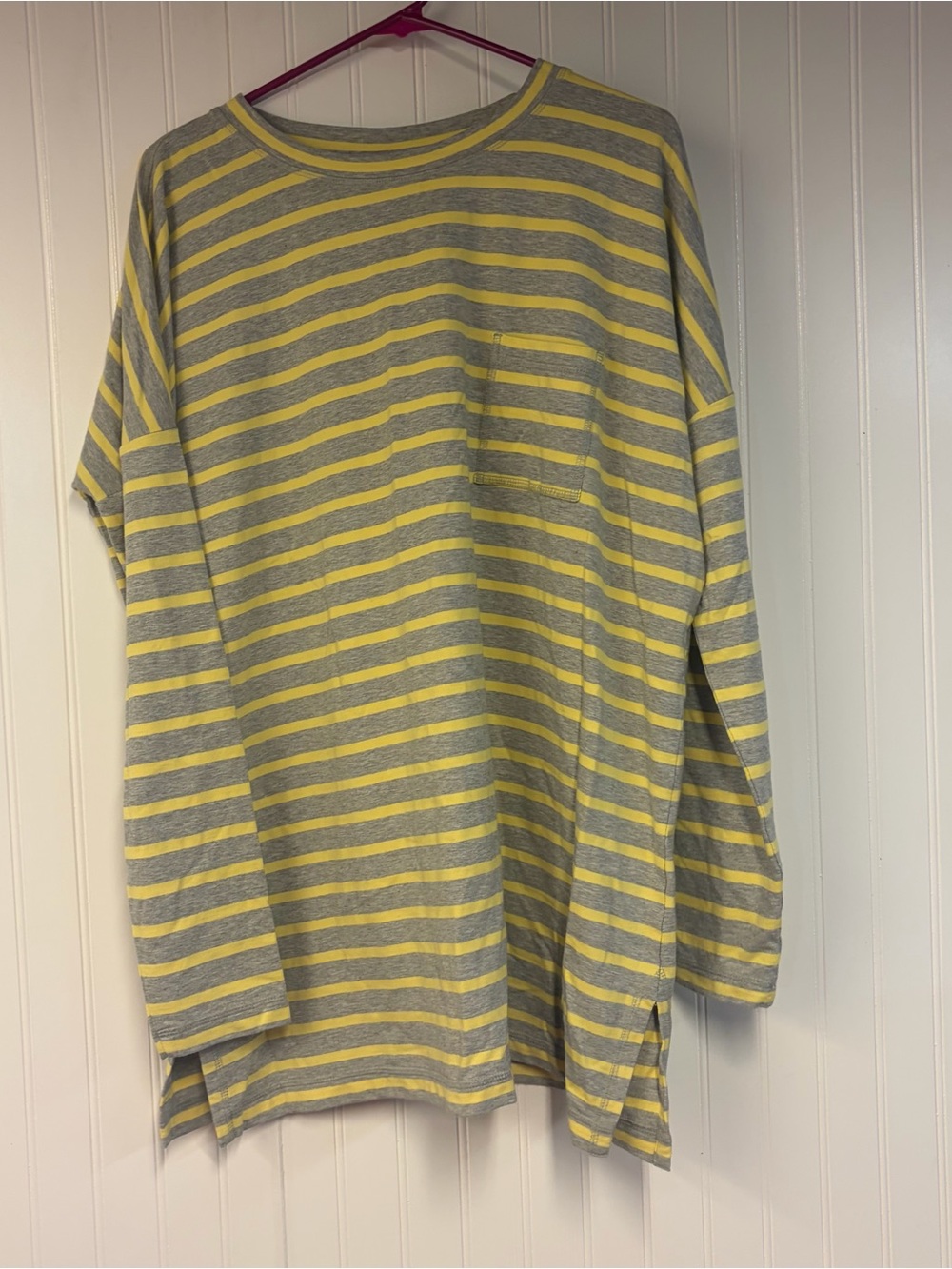 J Jill Fit Gray and Yellow Striped Long-Sleeve Shirt Medium Tall